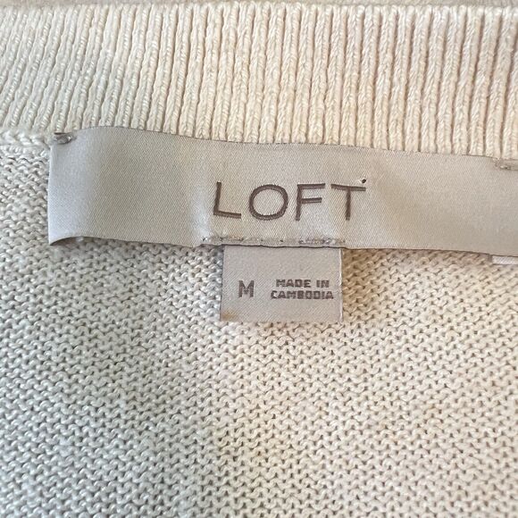 Loft Long V-neck Sweater Size Large Oversized Off White Multicolor Stripes Soft - Picture 4 of 4